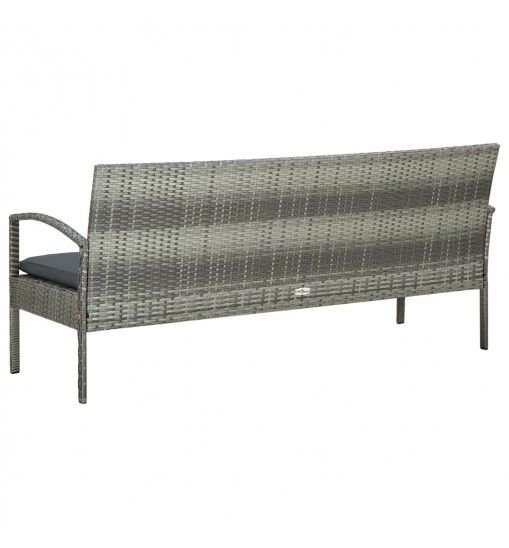 vidaXL 3-Seater Patio Sofa with Cushion Gray Poly Rattan