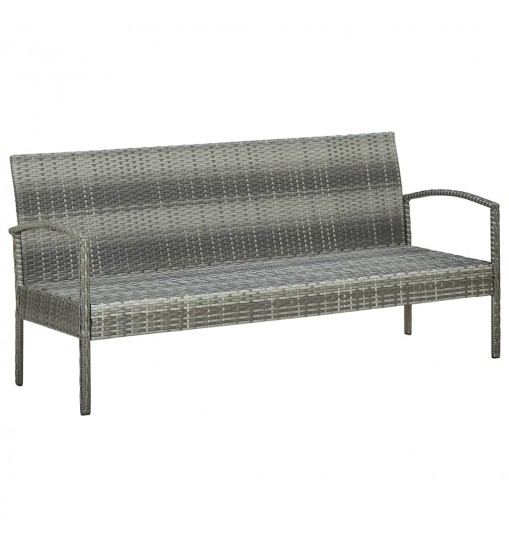 vidaXL 3-Seater Patio Sofa with Cushion Gray Poly Rattan