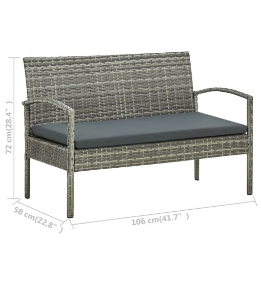 vidaXL 3-Seater Patio Sofa with Cushion Gray Poly Rattan