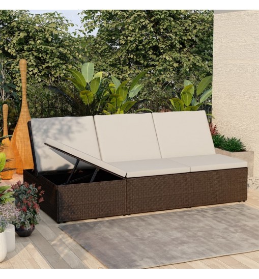 vidaXL Convertible Sun Bed with Cushion Poly Rattan Brown