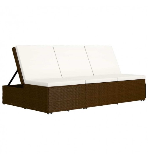 vidaXL Convertible Sun Bed with Cushion Poly Rattan Brown