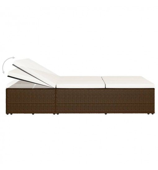 vidaXL Convertible Sun Bed with Cushion Poly Rattan Brown