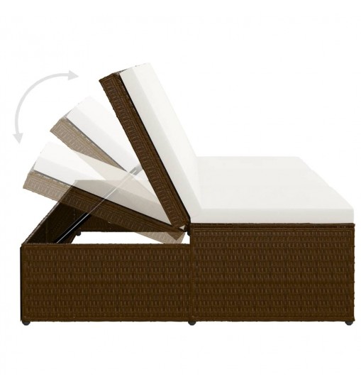 vidaXL Convertible Sun Bed with Cushion Poly Rattan Brown