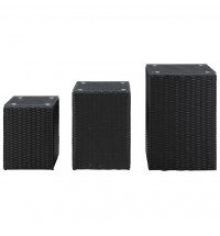 vidaXL Side Tables 3 pcs with Glass Top Black Poly Rattan