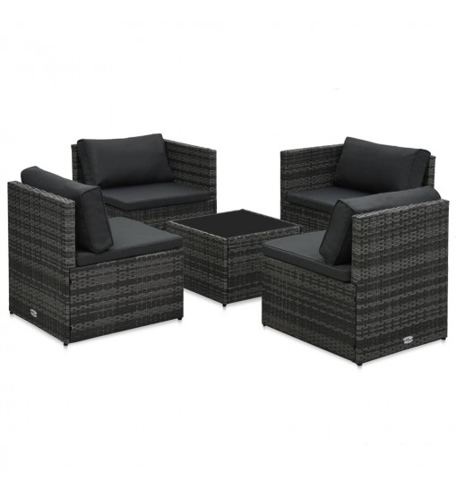 vidaXL 5 Piece Patio Lounge Set with Cushions Poly Rattan Gray