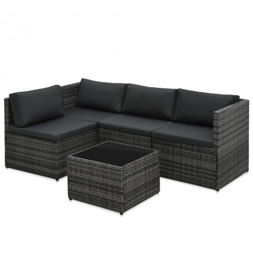 vidaXL 5 Piece Patio Lounge Set with Cushions Poly Rattan Gray