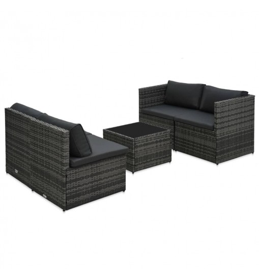 vidaXL 5 Piece Patio Lounge Set with Cushions Poly Rattan Gray