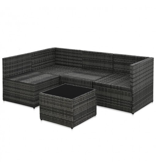 vidaXL 5 Piece Patio Lounge Set with Cushions Poly Rattan Gray