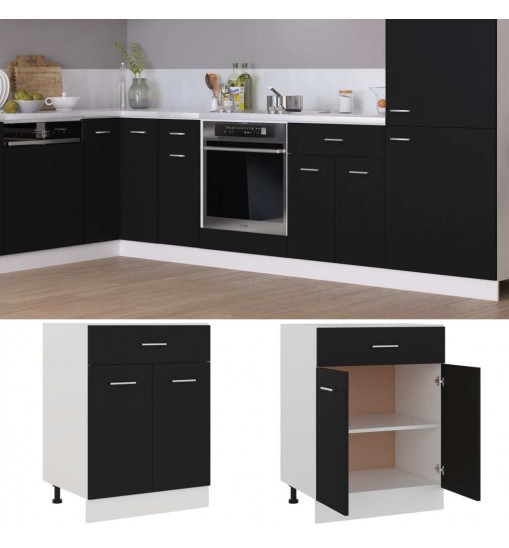 vidaXL Drawer Bottom Cabinet Black 23.6"x18.1"x32.1" Engineered Wood