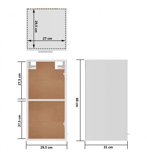 vidaXL Hanging Cabinet White 11.6"x12.2"x23.6" Engineered Wood