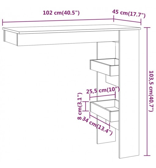 vidaXL Wall Bar Table Gray Sonoma 40.2"x17.7"x40.7" Engineered Wood