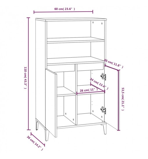 vidaXL Highboard Black 23.6"x14.2"x43.3" Engineered Wood