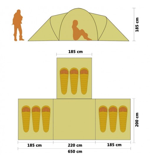 vidaXL Camping Tent Fabric 9 Persons Blue and Yellow