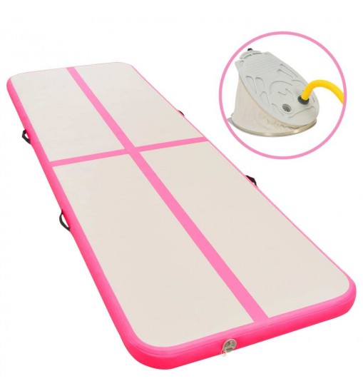 vidaXL Inflatable Gymnastics Mat with Pump 236.2"x39.4"x3.9" PVC Pink