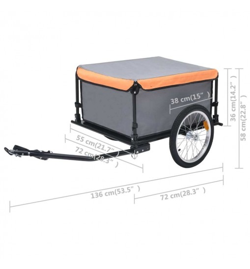 vidaXL Bike Cargo Trailer Gray and Orange 143.3 lb