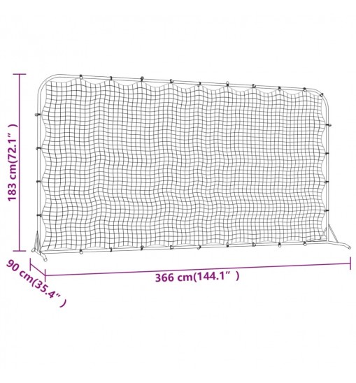 vidaXL Football Rebounder Net Black 144.1"x35.4"x72" HDPE