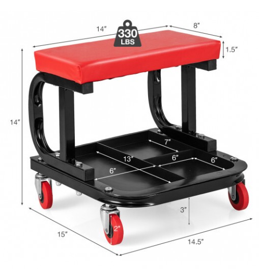 Rolling Creeper with Classified Tool Tray and Cushioned Seat