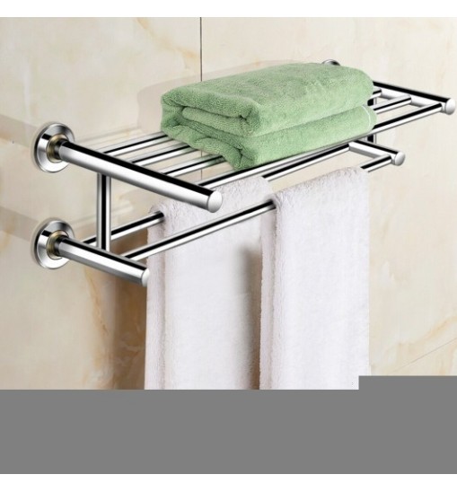 24 Inch Wall Mounted Stainless Steel Towel Storage Rack with 2 Storage Tier