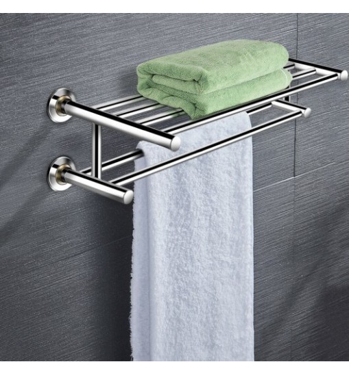 24 Inch Wall Mounted Stainless Steel Towel Storage Rack with 2 Storage Tier