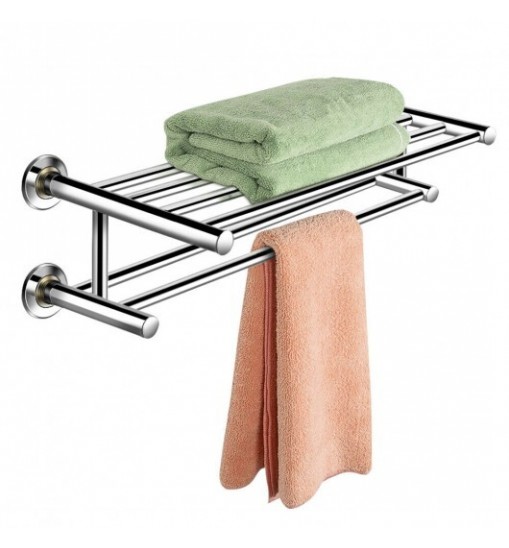 24 Inch Wall Mounted Stainless Steel Towel Storage Rack with 2 Storage Tier