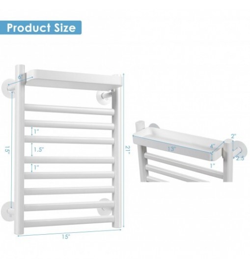 110W Electric Heated Towel Rack with Top Tray for Bathroom and Kitchen