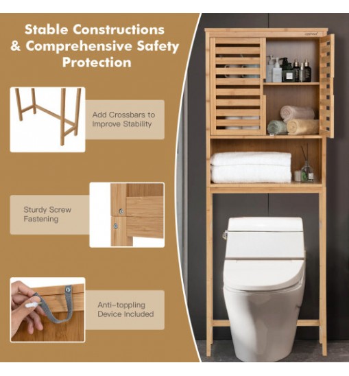 Bamboo Over The Toilet Storage Cabinet Bathroom with Adjustable Shelf-Natural