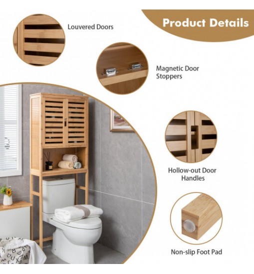 Bamboo Over The Toilet Storage Cabinet Bathroom with Adjustable Shelf-Natural