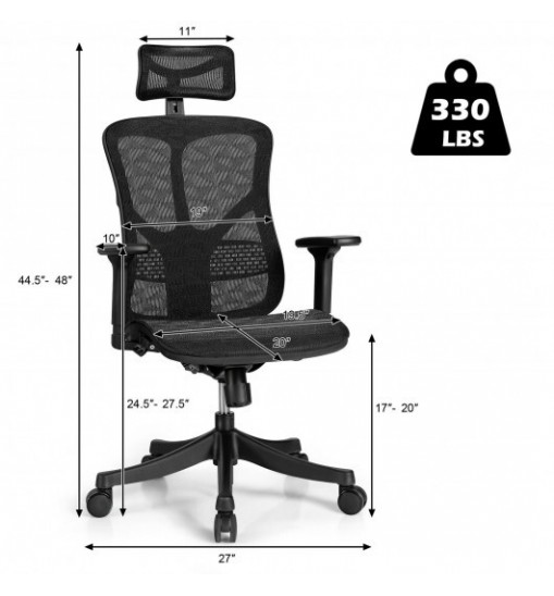 Ergonomic High Back Mesh Adjustable Swivel Office Chair-Black