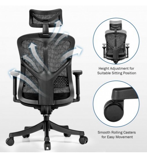 Ergonomic High Back Mesh Adjustable Swivel Office Chair-Black