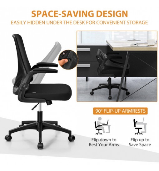 Swivel Mesh Office Chair with Foldable Backrest and Flip-Up Arms-Black