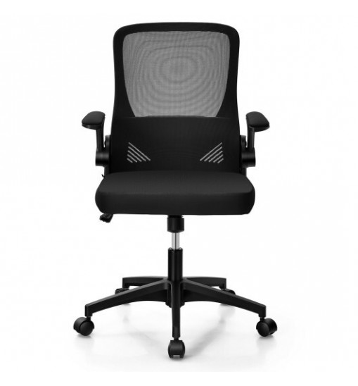 Swivel Mesh Office Chair with Foldable Backrest and Flip-Up Arms-Black