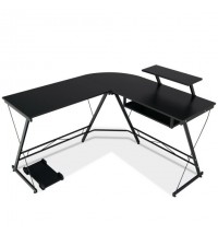 L Shaped Computer Desk Home Office Workstation with Movable Monitor Stand-Black