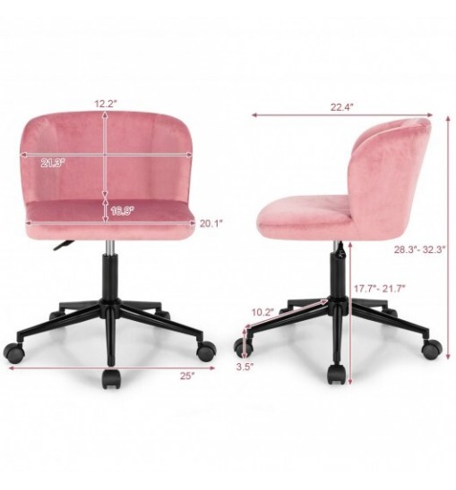 Velvet Leisure Office Chair with Adjustable Height-Pink