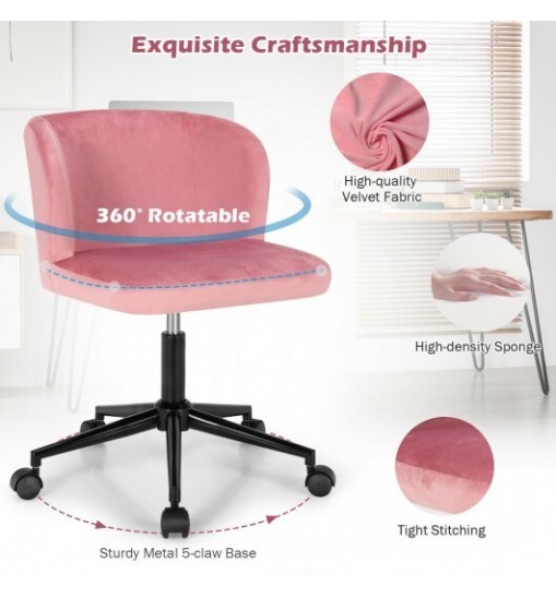 Velvet Leisure Office Chair with Adjustable Height-Pink