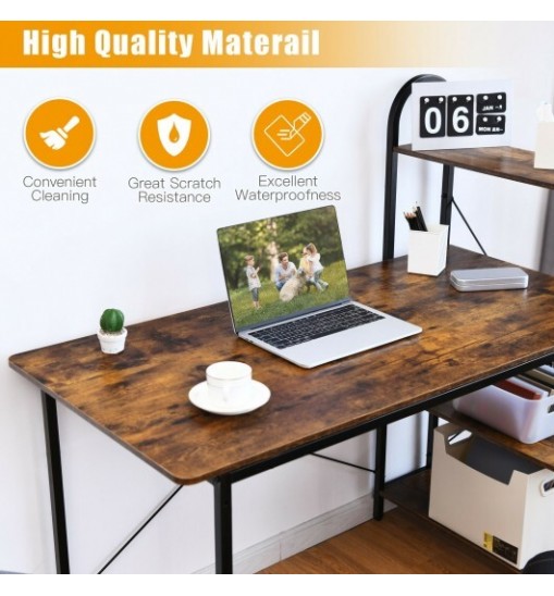 48-Inch Reversible Computer Desk with Storage Shelf-Rustic Brown