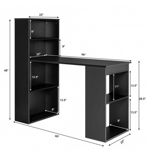 Computer Desk Writing Workstation Office with 6-Tier Storage Shelves-Black