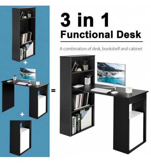 Computer Desk Writing Workstation Office with 6-Tier Storage Shelves-Black