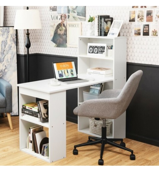 Computer Desk Writing Workstation Office with 6-Tier Storage Shelves-Black