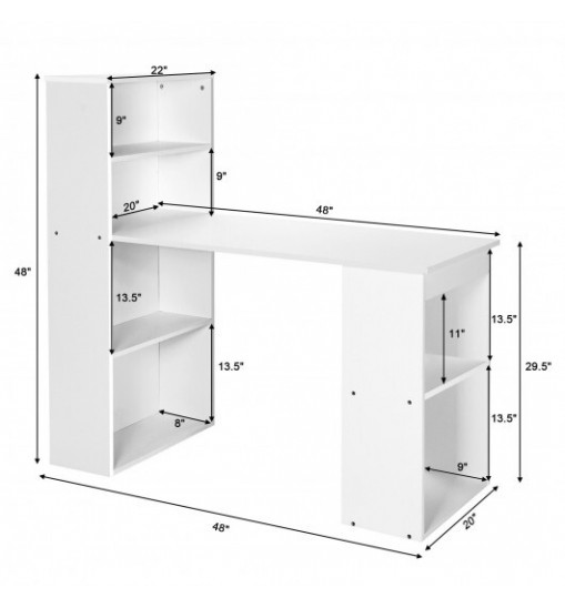 Computer Desk Writing Workstation Office with 6-Tier Storage Shelves-Black