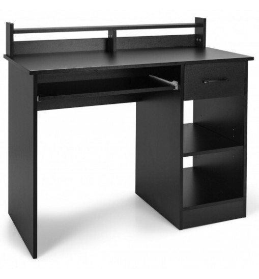 Study Laptop Table with Drawer and Keyboard Tray-Black