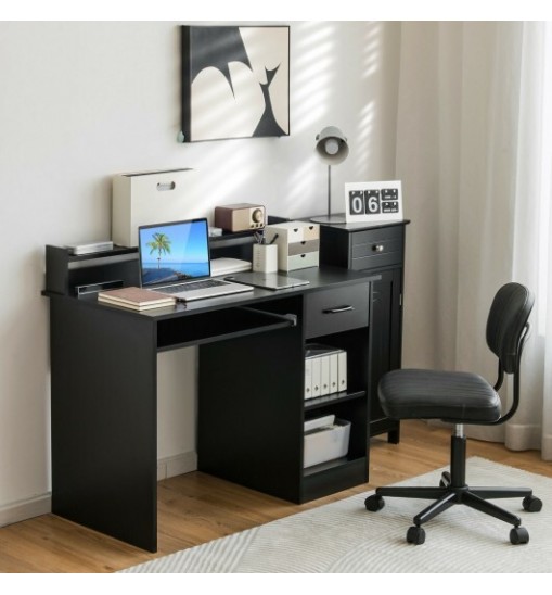 Study Laptop Table with Drawer and Keyboard Tray-Black