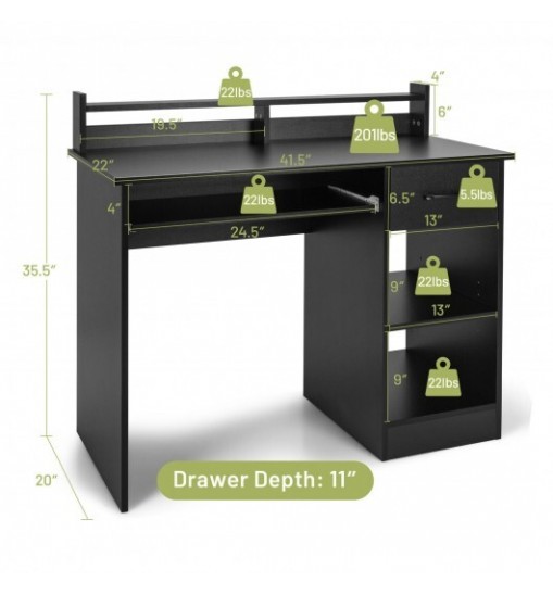 Study Laptop Table with Drawer and Keyboard Tray-Black