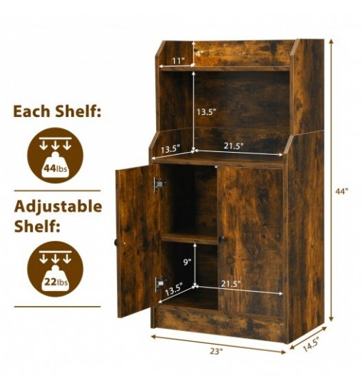 Storage Cabinet Bookcase with Doors and Display Shelf-Rustic Brown