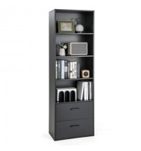 6-Tier Tall Freestanding Bookshelf with 4 Open Shelves and 2 Drawers-Black