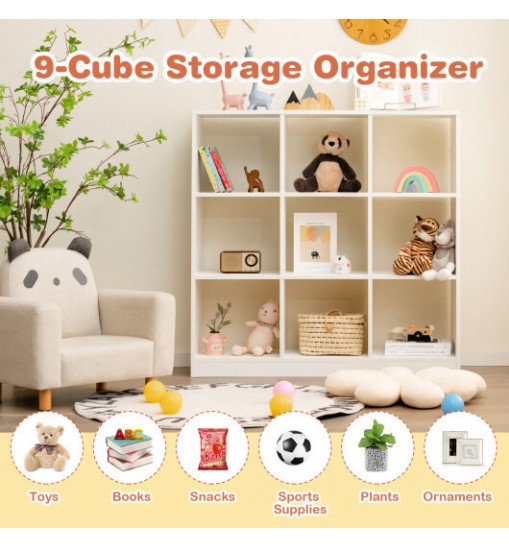 Modern 9-Cube Bookcase with 2 Anti-Tipping Kits for Books Toys Ornaments-White