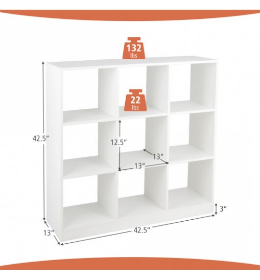 Modern 9-Cube Bookcase with 2 Anti-Tipping Kits for Books Toys Ornaments-White