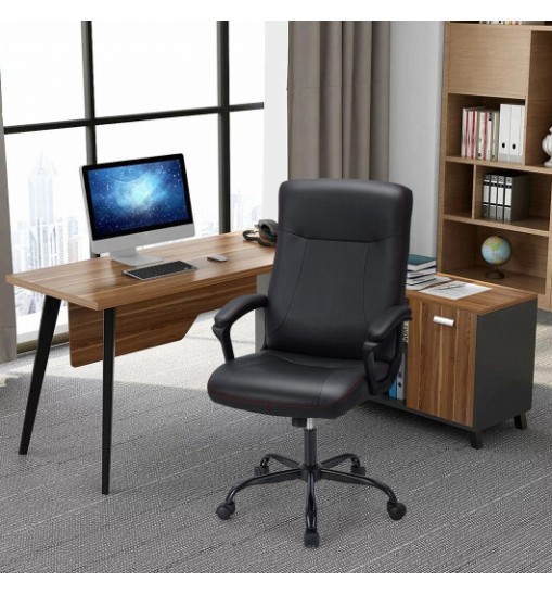 Upholstered Executive Computer Desk Chair with Ergonomic High Back-Black