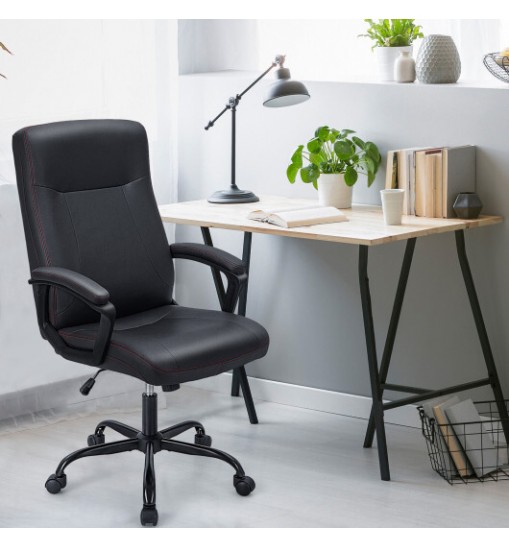 Upholstered Executive Computer Desk Chair with Ergonomic High Back-Black