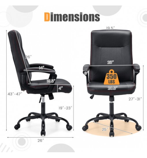 Upholstered Executive Computer Desk Chair with Ergonomic High Back-Black