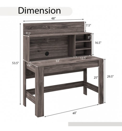 48 Inch Writing Computer Desk with Anti-Tipping Kits and Cable Management Hole-White